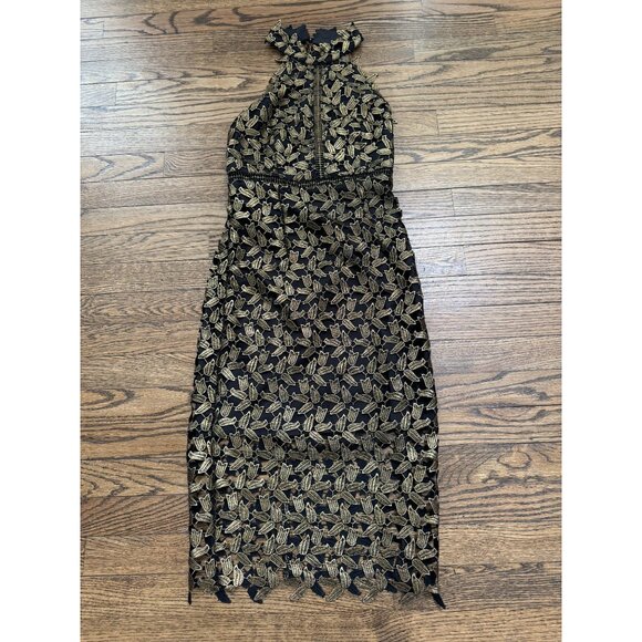 Bardot Gold Gemma Leaf Halter Lace Sheath Night Out Dress Size 4 - Picture 4 of 9